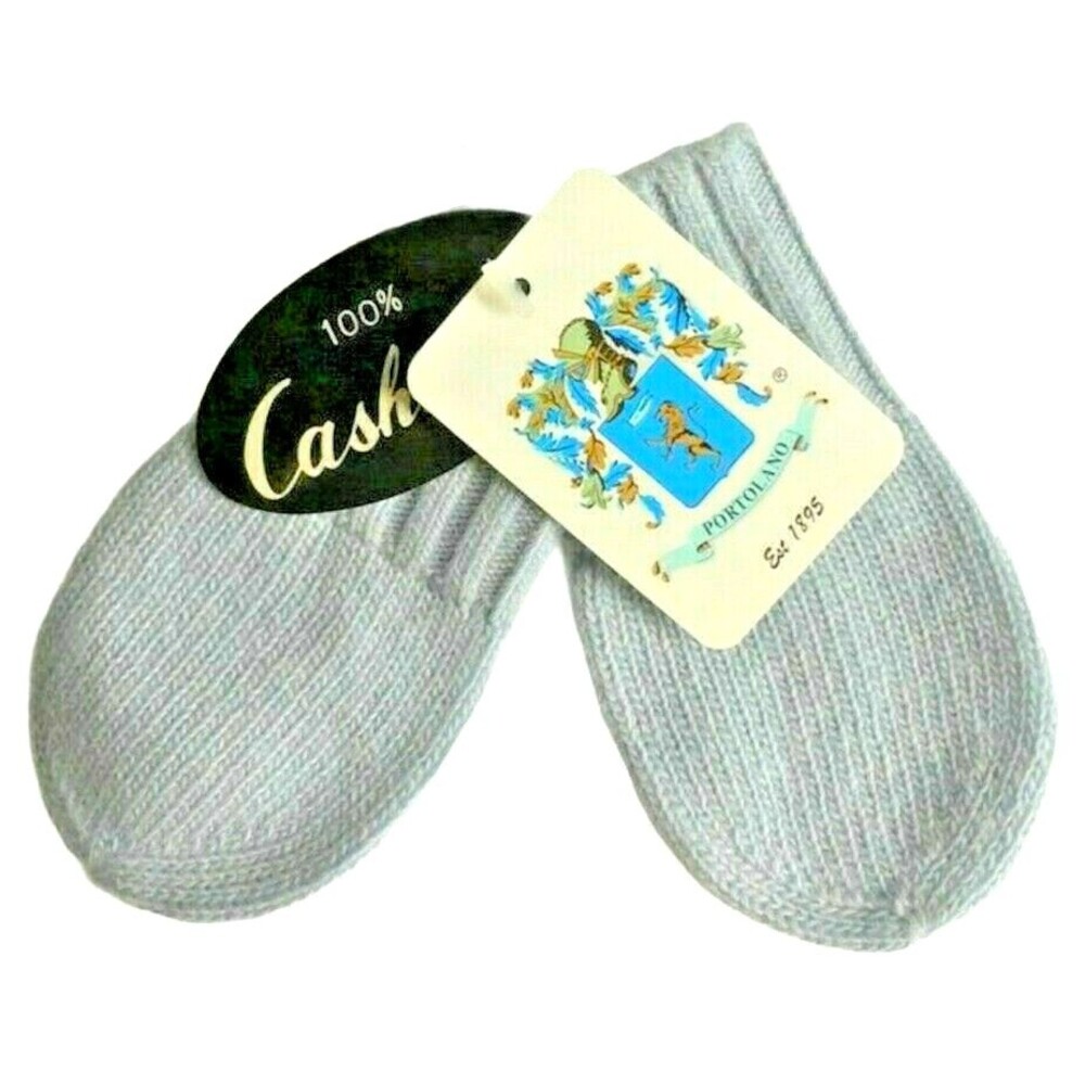 Portolano 100% Cashmere Mittens Baby Blue 6-9 Months Attached String Never Lose